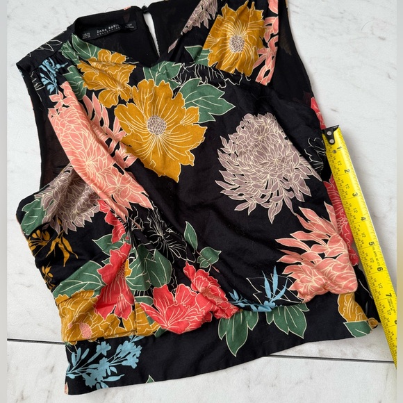 ZARA floral wrap black crop top tank; size XS - Picture 5 of 7